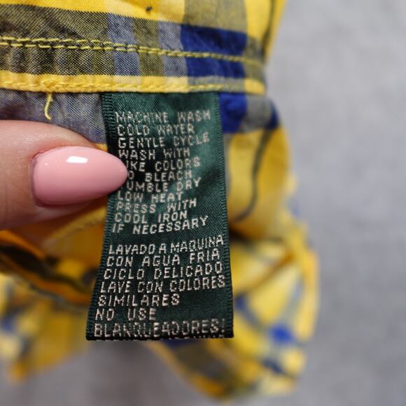 Ralph Lauren Top Womens Large Button Front Plaid Long Sleeve Yellow Preppy - Picture 3 of 8